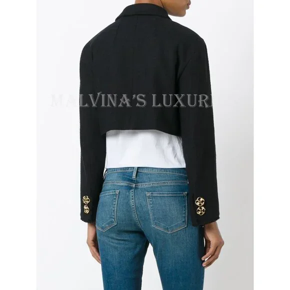 DOLCE & GABBANA JACKET BLACK COTTON BLEND CROPPED JEWELED BUTTONS sz 42 6